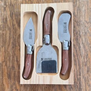 Cheese Knife Set with Brown Handles